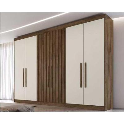 Guarda Roupa Casal Potente 6 Portas c/ 4 Ripados e 6 Gavetas Braúna/Off White - Europa