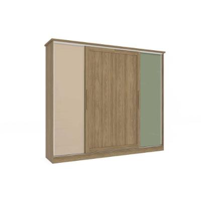 Guarda Roupa Casal N565 4 Portas de Correr e 4 Gavetas Nogueira/Macadamia/Verde Oliva - Kappesberg