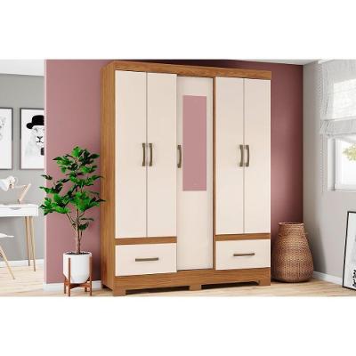 Guarda Roupa Solteiro 5 Portas e 2 Gavetas c/ Espelho Briz B60 Nature/Off White - Henn