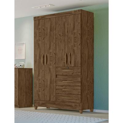 Guarda Roupa Solteiro 4 Portas 4 Gavetas Sobral - Castanho Wood Castanho Wood