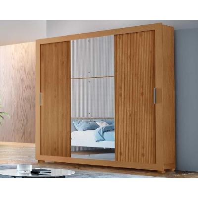 Guarda Roupas 3 Portas de Correr Veneza Luxo e 4 Gavetas c/ Pés Naturale-Naturale Ripado-Flex - Rufato