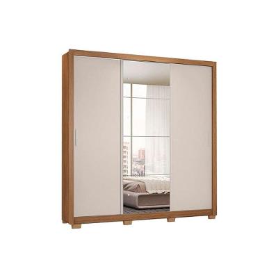 Guarda Roupa Casal 3 Portas de Correr e 2 Gavetas c/ Espelho e Pés Residence Amêndola/Off White - Demóbile