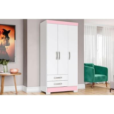 Guarda Roupa 3 Portas  e 2 Gavetas Briz BE16 Branco/Rosa - Henn