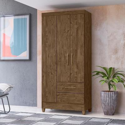 Guarda Roupa Solteiro 3 Portas 2 Gavetas Lima - Castanho Wood Castanho Wood