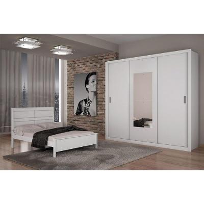 Guarda Roupa 3 Portas  de Correr e 4 Gavetas c/ Espelho e Pés Veneza Premium  Branco - Rufato