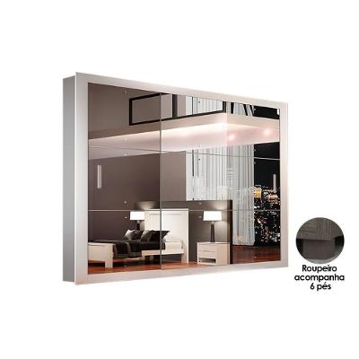Guarda Roupas 3 Portas De Correr E 4 Gavetas C- Espelho E Pés Veneza Gold Branco - Rufato