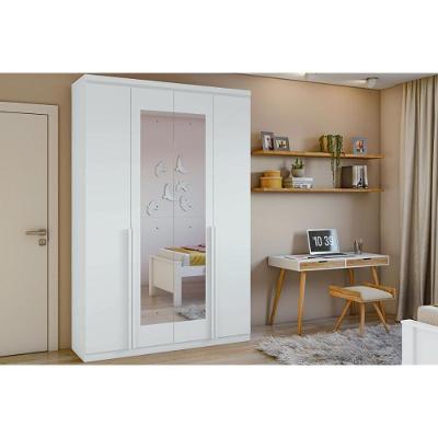 Guarda Roupa 4 Portas  e 2 Gavetas c/ Espelho Alonzo New Branco - Lopas