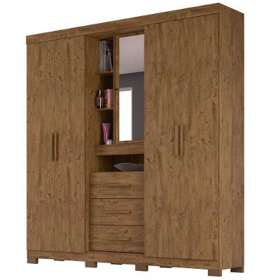 Guarda Roupa Casal 4 Portas Espelho Eldorado Castanho Moval