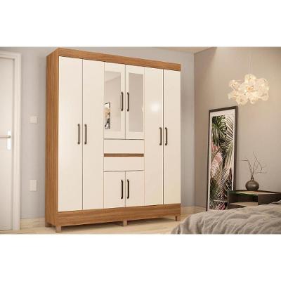 Guarda Roupa 8 Portas  e 2 Gavetas c/ Espelho Munique Amêndola/Off White - Demóbile