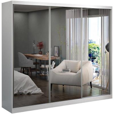 Guarda Roupa Casal 3 Portas de Correr com Espelho Branco