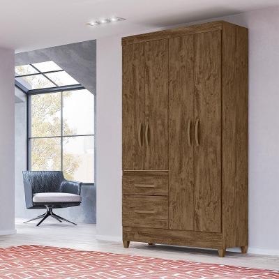 Guarda Roupa Solteiro 4 Portas 2 Gavetas Madri - Castanho Wood Castanho Wood
