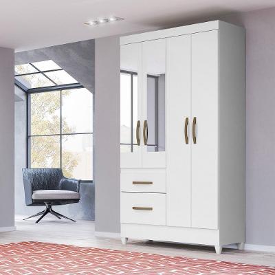 Guarda Roupa Solteiro 4 Portas Com Espelho 2 Gavetas- Branco / Rosa / Azul / Lilas Flex Branco