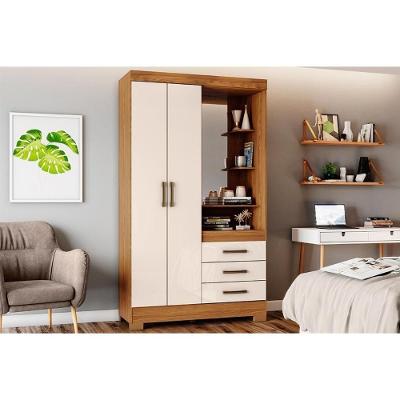 Guarda Roupa 2 Portas  e 3 Gavetas c/ Espelho Briz B64 Nature/Off White - Henn