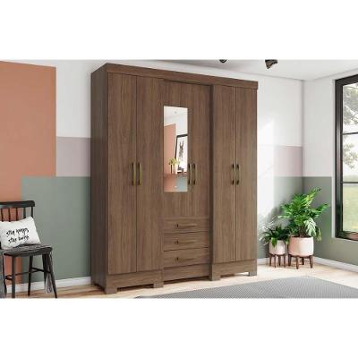 Guarda Roupa Casal 6 Portas e 3 Gavetas c/ Espelho Briz B23 Castanho - Henn