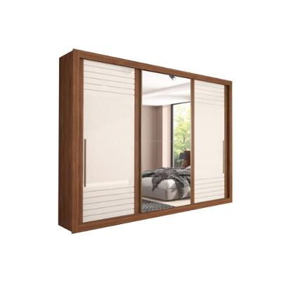 Guarda Roupa Casal 3 Portas de Correr e 6 Gavetas c/ Espelho Vitória Avelã/Off White - Panan