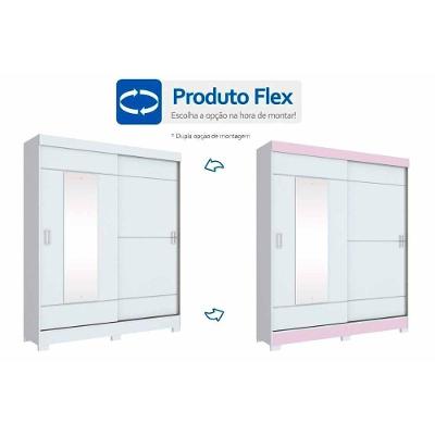 Guarda Roupa Casal 2 Portas de Correr c/ Espelho Briz B66 Branco/Rosa - Henn