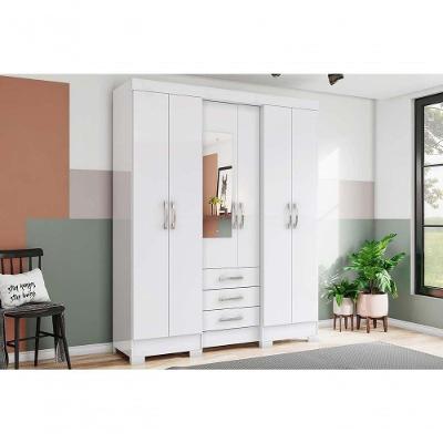 Guarda Roupa Casal 6 Portas e 3 Gavetas c/ Espelho Briz B23 Nature/Off White - Henn