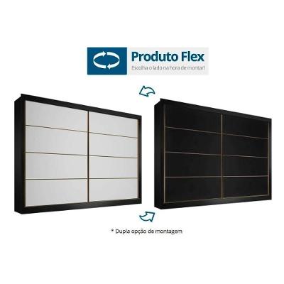 Guarda Roupa Casal 2 Portas de Correr e 6 Gavetas c/ 1 Espelho Sevilha Preto/Branco Acetinado/Preto - Europa