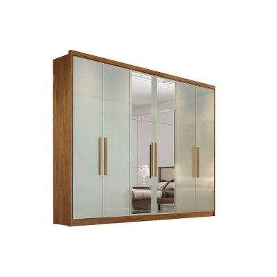 Guarda Roupa 6 Portas  c/ Espelho e 4 Gavetas Rizon Plus Freijó/FendiOff - Novo Horizonte