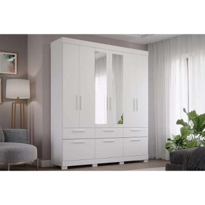 Guarda Roupa Casal 6 Portas e 5 Gavetas c/ Espelho Porto Branco - Panan