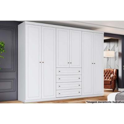 Guarda Roupa 6 Portas  e 4 Gavetas Americano  Branco - Henn