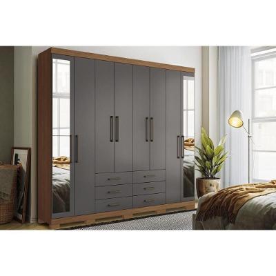 Guarda Roupa Casal 8 Portas e 6 Gavetas c/ Espelho e Pés Master 8.6 Jatoba/Grafitte - Santos Andirá