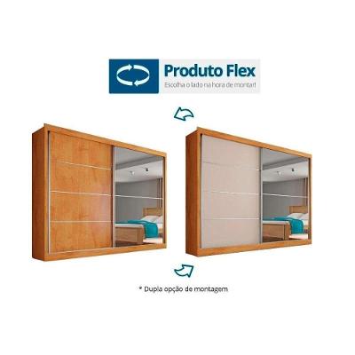 Guarda Roupa Casal 2 Portas de Correr e 4 Gavetas c/ 1 Espelho Verona Plus Peroba/Off White/Peroba - Europa