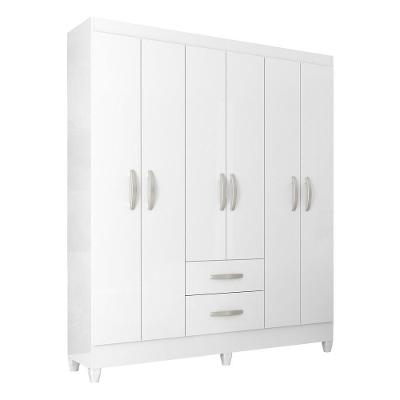 Guarda-roupas Com 6 Portas E 2 Gavetas Multimóveis Cr35137 Branco Brilho Branco Brilho