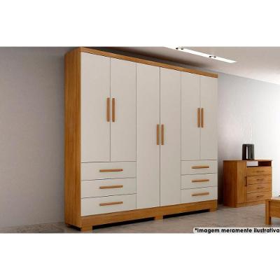 Guarda Roupa Casal 4 Portas e 6 Gavetas c/Pés Encant Freijó/FendiOff - Novo Horizonte