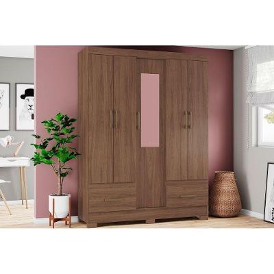 Guarda Roupa 5 Portas  e 2 Gavetas c/ Espelho Briz B60 Castanho - Henn