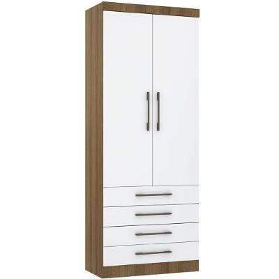 Guarda Roupa Modulado 90cm 2 Portas E 4 Gavetas Paris Luciane Móveis Avelã Pf Com Branco Pf