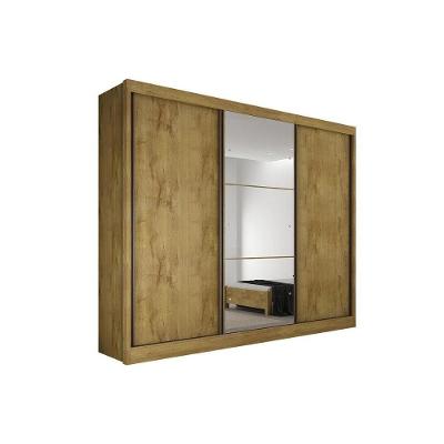 Guarda Roupa Casal 3 Portas de Correr e 6 Gavetas c/ 1 Espelho Diamond/Toulon Plus Freijo Cumaru - Novo Horizonte