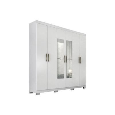 Guarda Roupa Casal 6 Portas e 3 Gavetas c/ Espelho Clara Branco - Panan