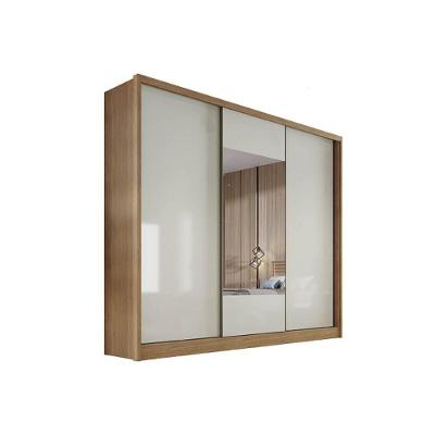 Guarda Roupa Casal 3 Portas de Correr e 4 Gavetas c/ Espelho Arezzo Plus Freijo Cumaru c/ Fendi - Novo Horizonte