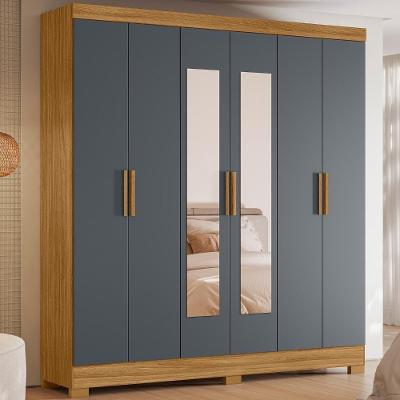 Guarda Roupa Casal 6 Portas 2 Gavetas Com Espelho Valença - Freijó / Cinza Freijó / Cinza