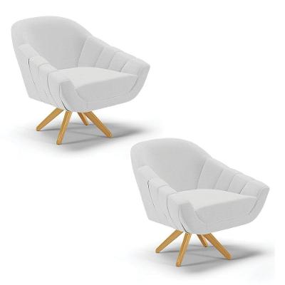 Kit 02 Poltronas Giratória Linho Cinza Base Madeira