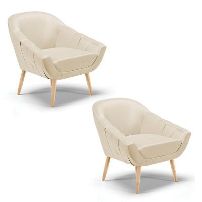 Kit 02 Poltronas Corino Pés Palito Natural Bege