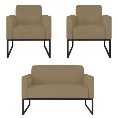 Kit Namoradeira E 2 Poltronas Preta Suede Marrom Rato