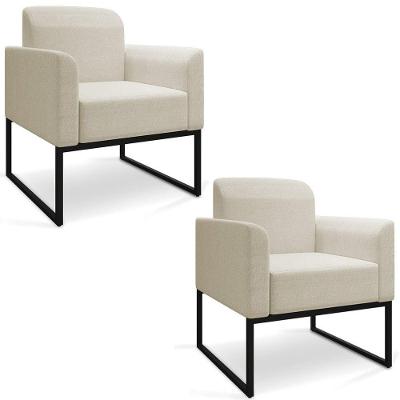 Kit 2 Poltronas Industrial Preta A19 Linho Grosso Bege