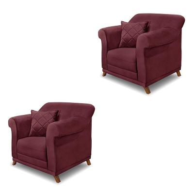 Kit 2 Poltronas Decorativas C/2 Almofadas Veludo Vinho