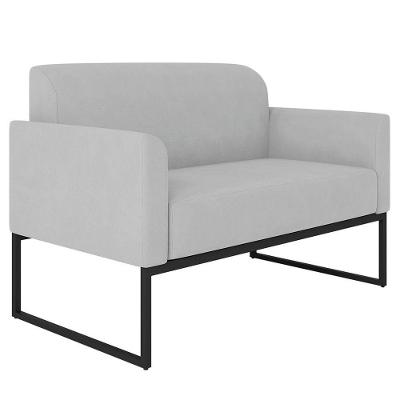 Poltrona Namoradeira 2 Lugares Preta S10 Suede Cinza