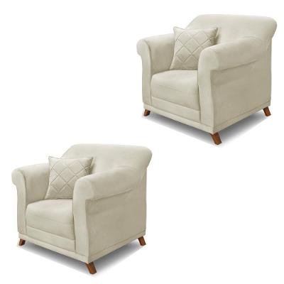 Kit 2 Poltronas Decorativas C/2 Almofadas Veludo Bege