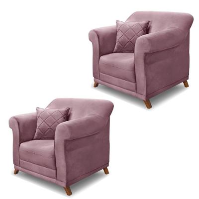 Kit 2 Poltronas Decorativas C/2 Almofadas Veludo Uva