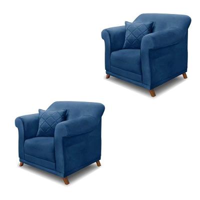 Kit 2 Poltronas Decorativas C/2 Almofadas Suede Azul Marinho
