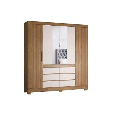 Guarda Roupa Casal 4 Portas e 6 Gavetas c/ Espelho Cádis Amêndola/Off White - Demóbile