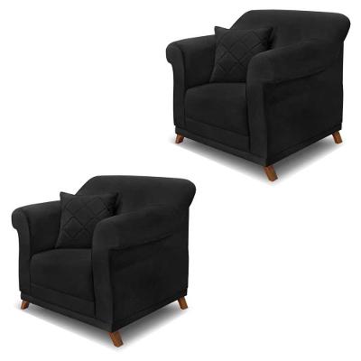 Kit 2 Poltronas Decorativas C/2 Almofadas Suede Preto