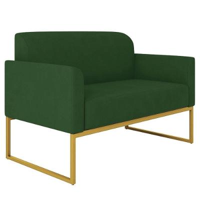 Poltrona Namoradeira 2 Lugares Dourada S23 Suede Verde