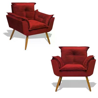 Kit 02 Poltrona Decorativa Opala - Vermelho Vermelho