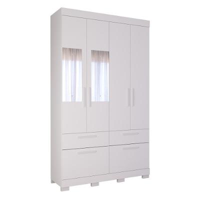 Guarda Roupa 4 Portas 3 Gavetas 1 Basculante Com Espelho 100% Mdf Porto Panan Branco
