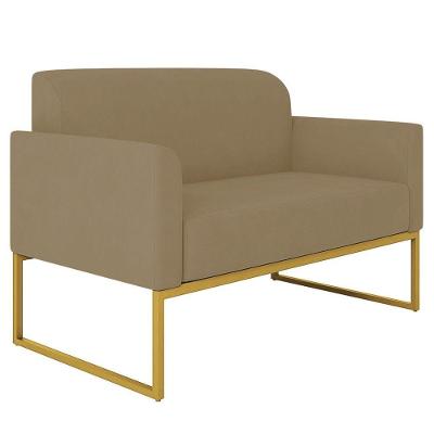 Poltrona Namoradeira 2 Lugares Dourada S12 Suede Marrom Rato